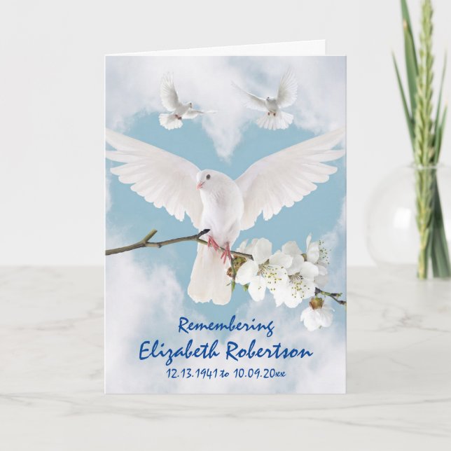 Beautiful  White Doves "Do Not Weep"  Memorial Card (Front)