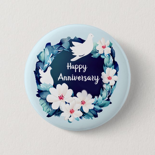 Beautiful White Doves Floral Wreath 2 Inch Round Button (Front)