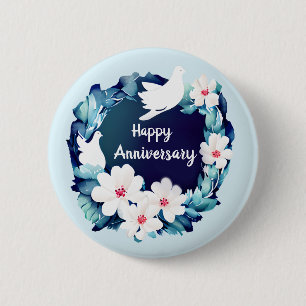 Beautiful White Doves Floral Wreath 2 Inch Round Button