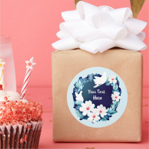Beautiful White Doves Floral Wreath Classic Round Sticker