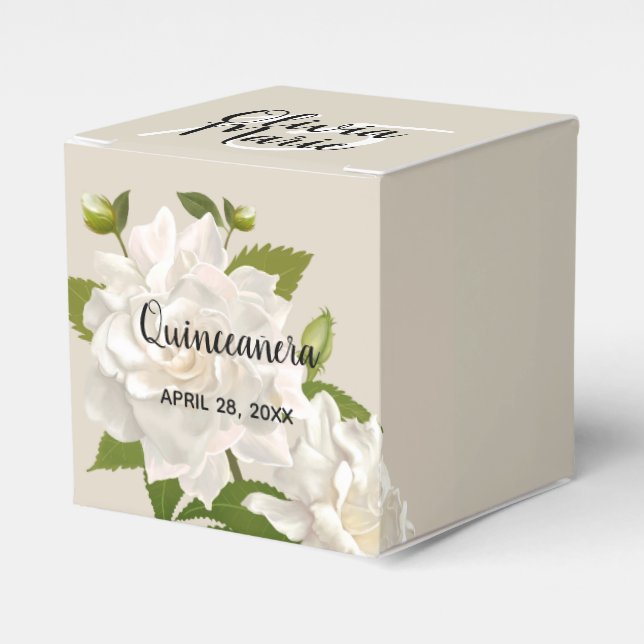 Beautiful White Elegant Gardenia  Favor Box (Front Side)