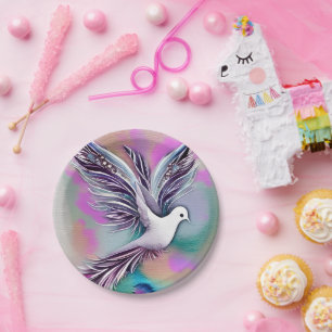 Beautiful White Ethereal Watercolor Dove Paper Plate