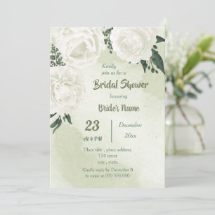 beautiful white floral greenery bridal shower invitation
