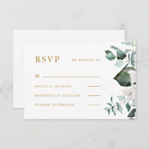 Beautiful White Floral Wedding RSVP Card
