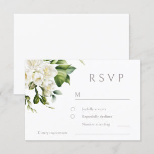 Beautiful White Floral Wedding RSVP Card