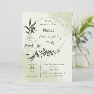 beautiful white floral wreath birthday party invitation