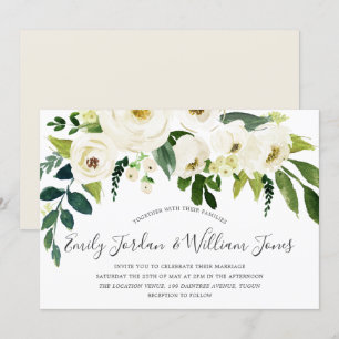 Beautiful White Flowers Cream Elegant Wedding Invitation