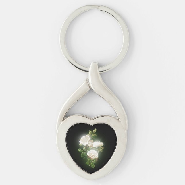 Beautiful White Flowers Glow Style Keychain (Front)