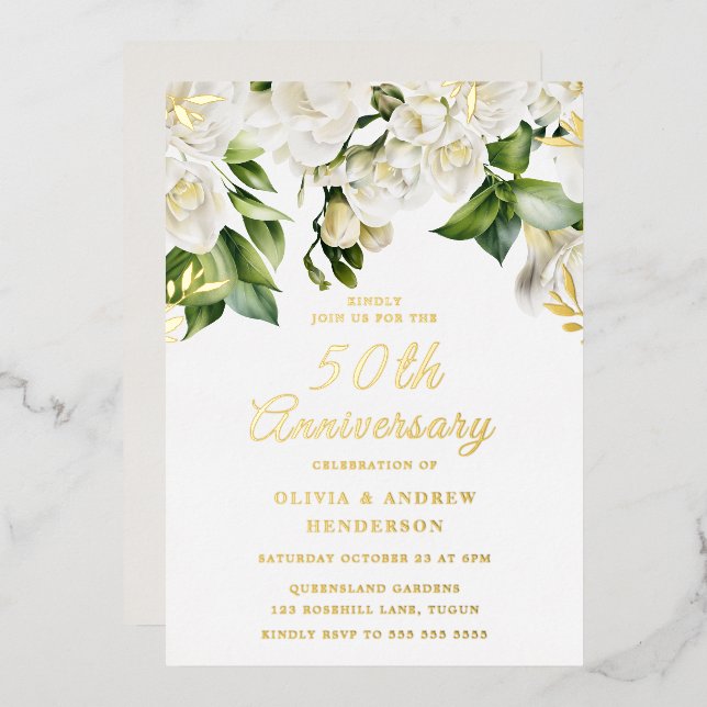 Beautiful White Flowers & Gold 50th Anniversary (Front/Back)