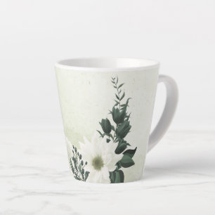 Beautiful white flowers green leaves latte mug