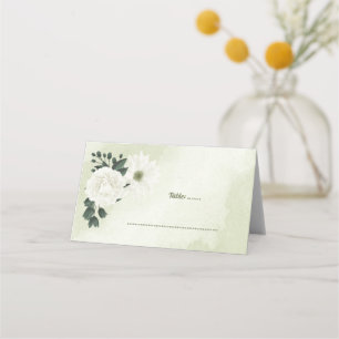 beautiful white flowers green leaves place card