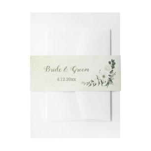 Beautiful white flowers green leaves wedding invitation belly band
