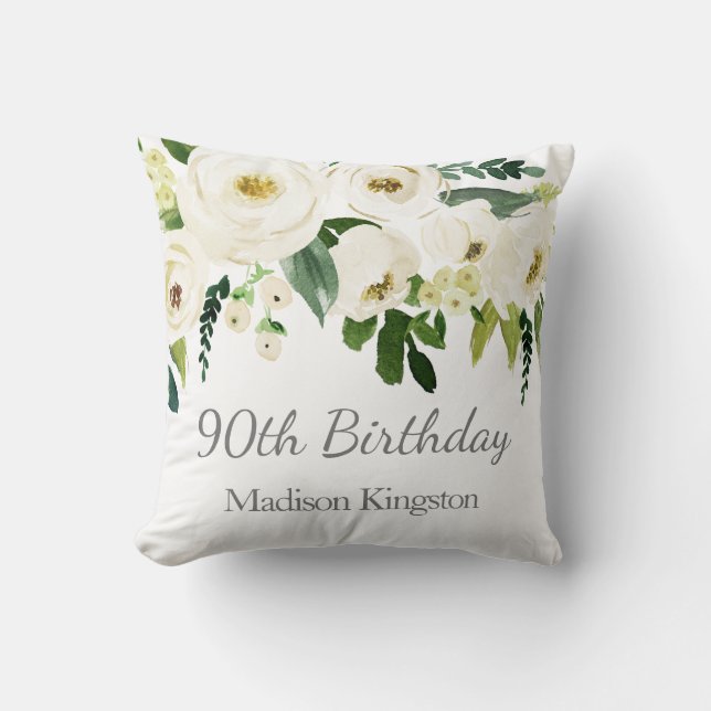 Beautiful White Flowers Womans 90th Birthday Gift Throw Pillow (Front)