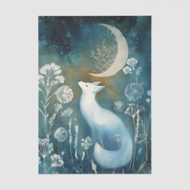 Beautiful White Fox Cyanotype Printing Tissue Paper (Front)