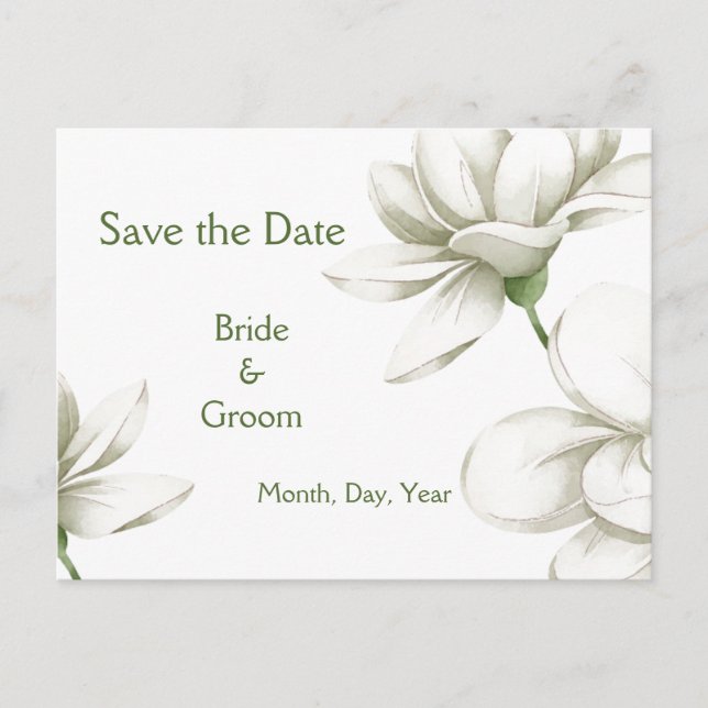Beautiful White Garden Flower Save the Date  Announcement Postcard (Front)