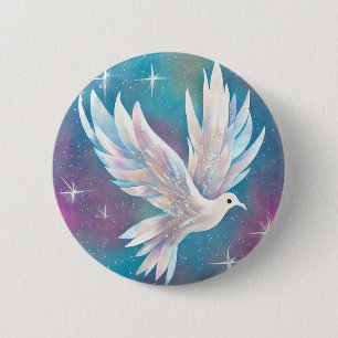 Beautiful White Glitter Peace Dove 2 Inch Round Button