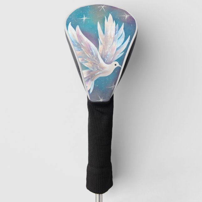 Beautiful White Glitter Peace Dove Golf Head Cover (Front)