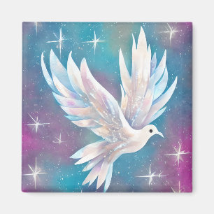 Beautiful White Glitter Peace Dove Magnet