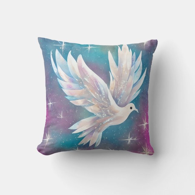 Beautiful White Glitter Peace Dove Throw Pillow (Front)