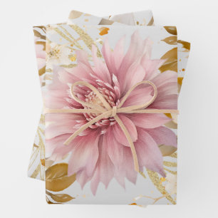 Beautiful White Gold Lavender Floral Wrapping Paper Sheet