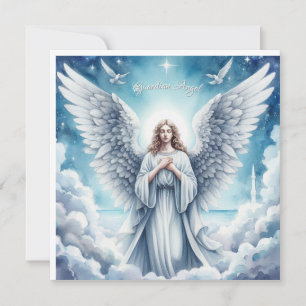 Beautiful White Guardian Angel Holiday Card