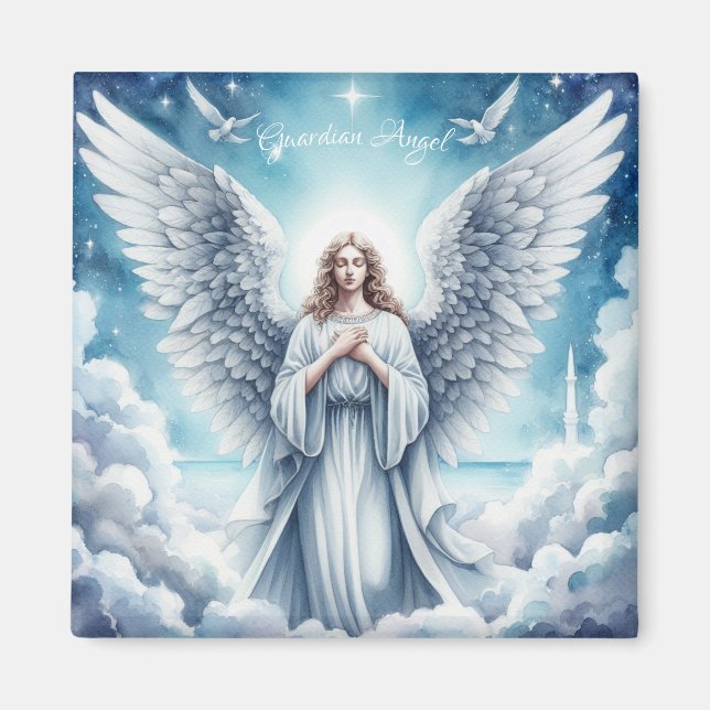Beautiful White Guardian Angel Magnet (Front)