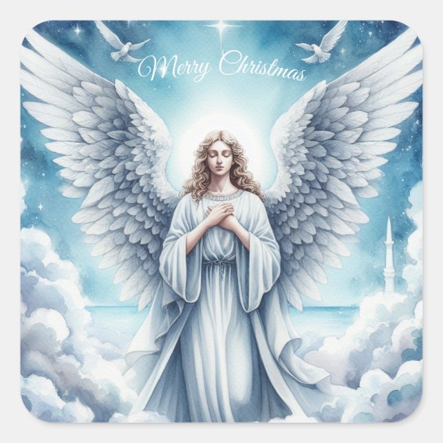 Beautiful White Guardian Angel Square Sticker (Front)