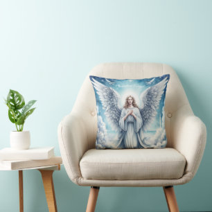 Beautiful White Guardian Angel Throw Pillow