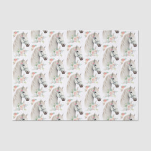 Beautiful White Horse Boho Floral Pattern Tissue Paper