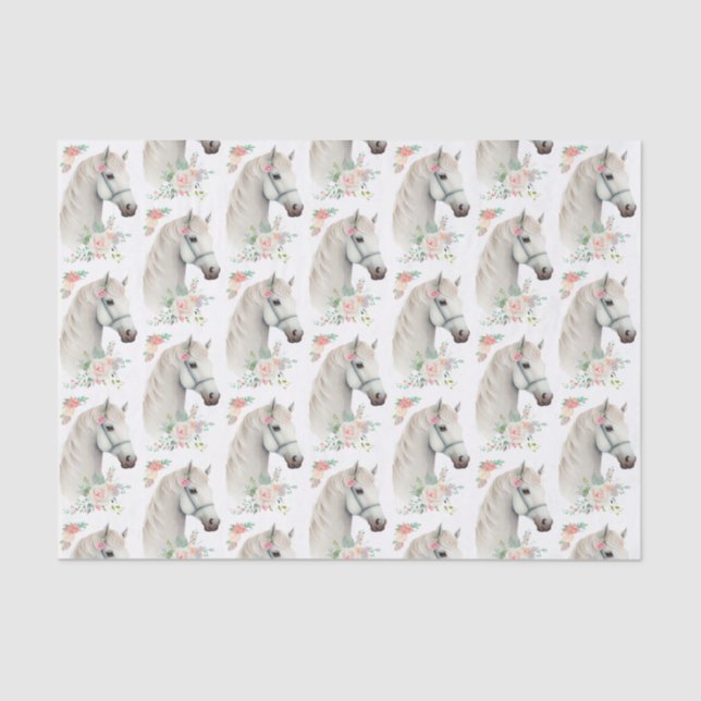Beautiful White Horse Boho Floral Pattern Tissue Paper (Front)