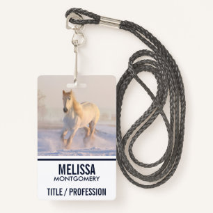 Beautiful White Horse Galloping in the Snow Badge