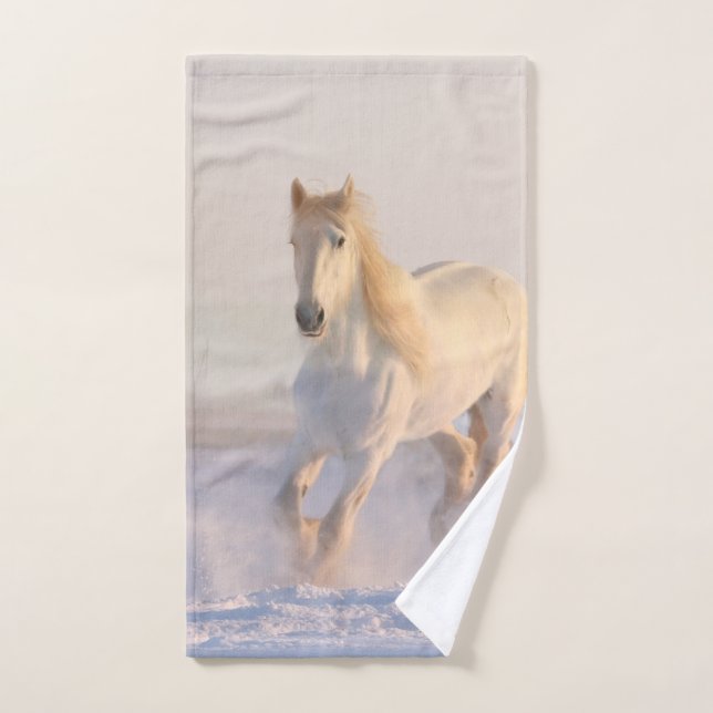 Beautiful White Horse Galloping in the Snow Bath Towel Set (Hand Towel)