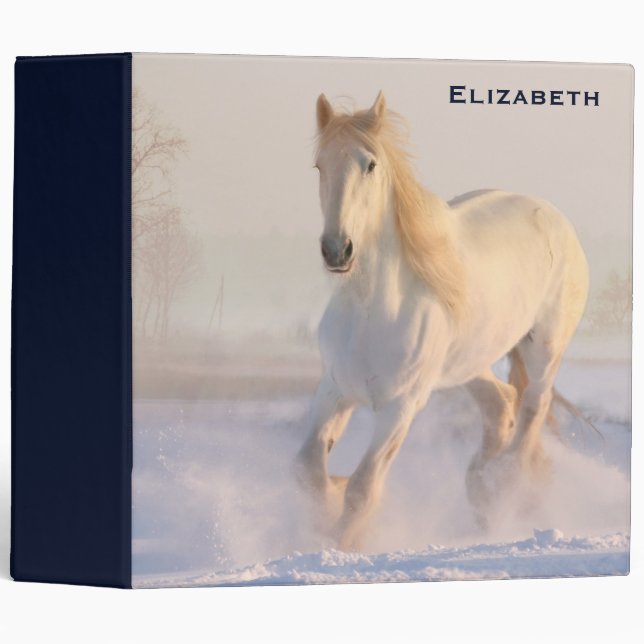 Beautiful White Horse Galloping in the Snow Binder (Front/Spine)