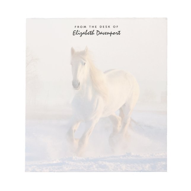 Beautiful White Horse Galloping in the Snow Notepad (Front)