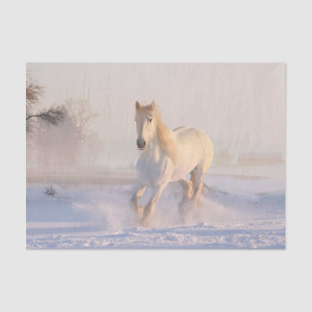 Beautiful White Horse Galloping in the Snow Tissue Paper (Front)