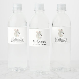 Beautiful White Horse Head Boho Floral Birthday Water Bottle Label