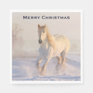Beautiful White Horse  in the Snow Christmas Napkin