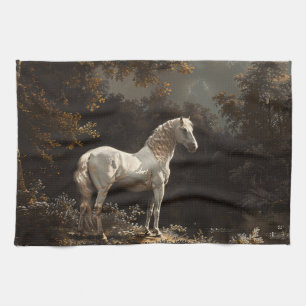 Beautiful White Horse Oil Painting Vintage Kitchen Towel