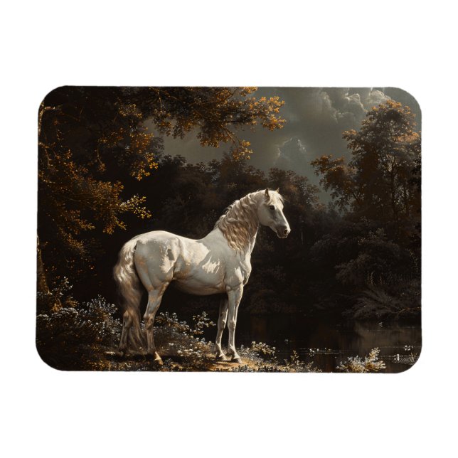 Beautiful White Horse Painting Vintage Flexible Magnet (Horizontal)