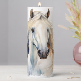 Beautiful White Horse Pillar Candle