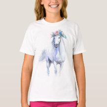 Beautiful White Horse T-Shirt for Girls
