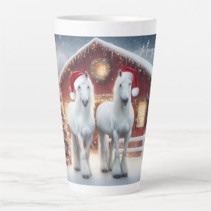 Beautiful White Horses wearing a santa hats Latte Mug
