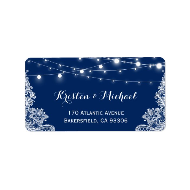 Beautiful White Lace String Lights Navy Blue Label (Front)