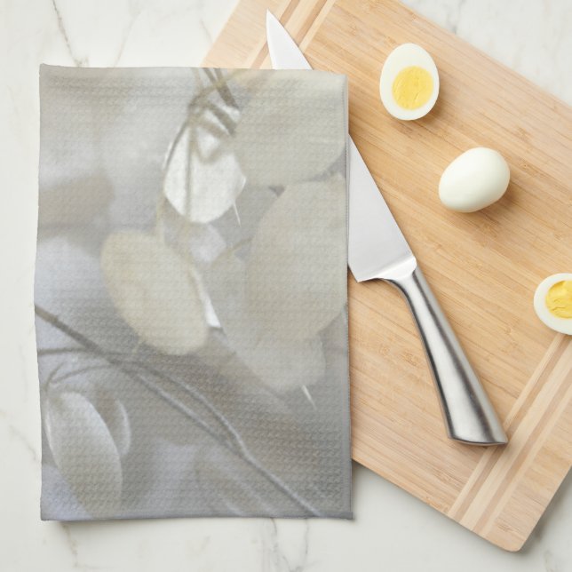 Beautiful White Lunaria Silver Dollar Elegant Grey Kitchen Towel (Quarter Fold)
