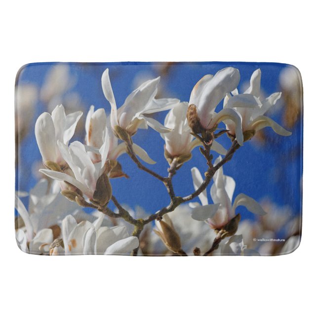Beautiful White Magnolia Sargentiana Flowers Bath Mat (Front)