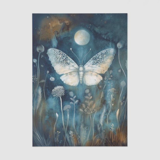 Beautiful White Moth Cyanotype Printing Tissue Paper (Front)