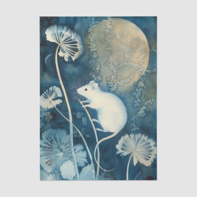 Beautiful White Mouse Cyanotype Printing Tissue Paper (Front)