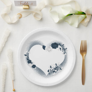 Beautiful white & navy flowers paper plate