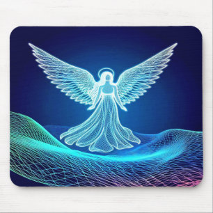 Beautiful White Neon Angel Computer Mousepad