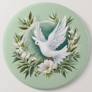 Beautiful White Peace Dove 6 Inch Round Button